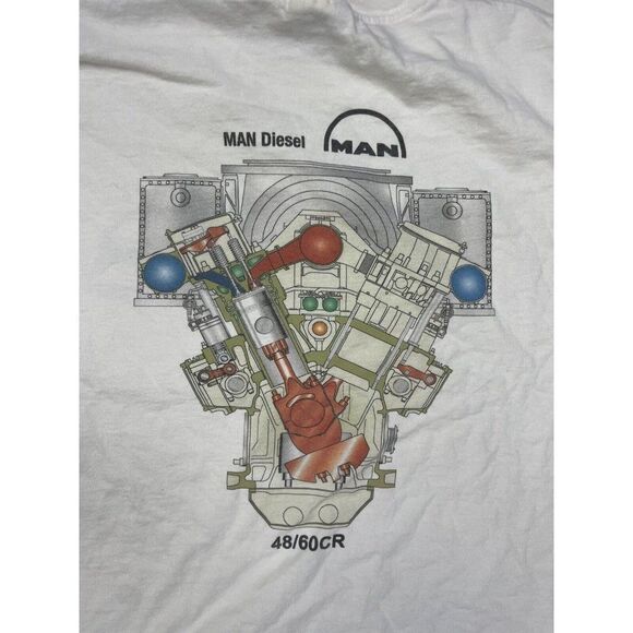 Man Diesel 48/60 CR Engine Graphic T-shirt Men Medium White Short Sleeve - Picture 2 of 11